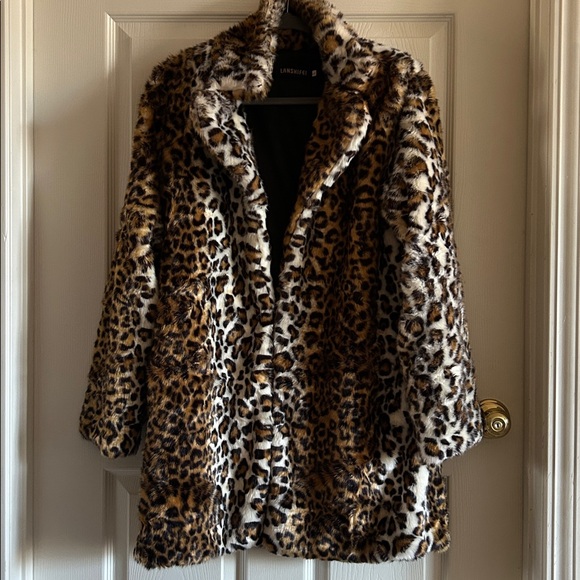 Lanshifei Womens Faux Fur Leopard Print Midi Coat Size Large Mob Wives - Picture 3 of 13